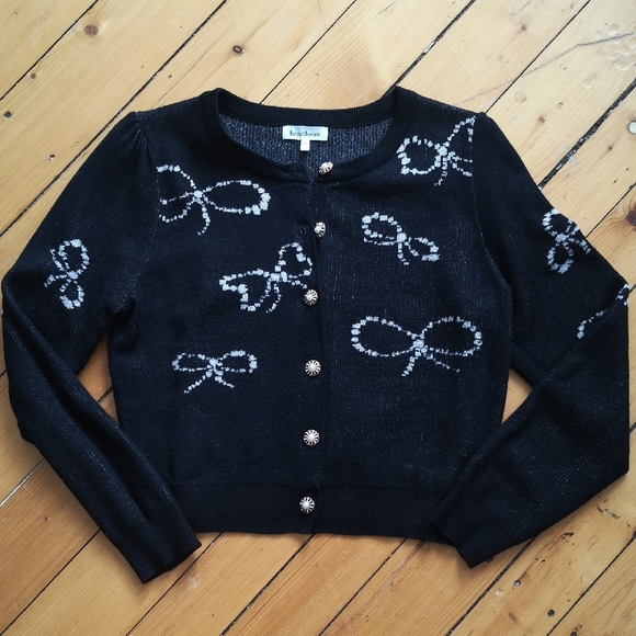 Heartloom Sweaters - Heartloom Black Cardigan with White Bow Accents, M